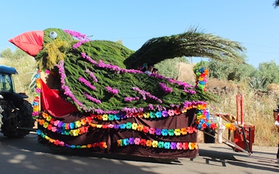 a decorated bird float