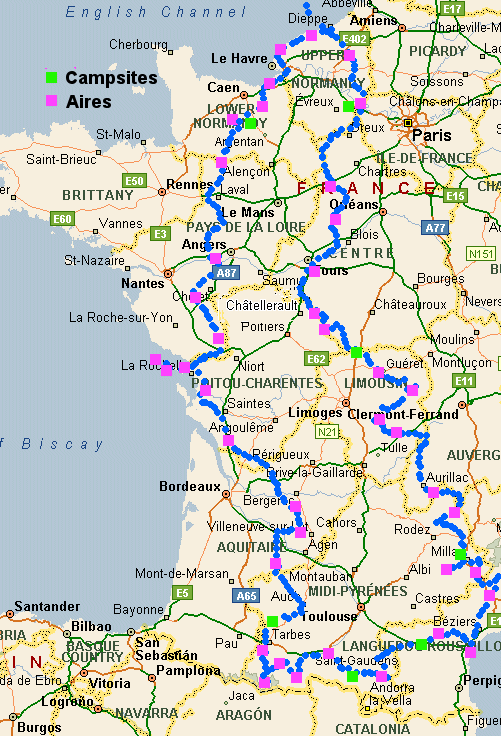 Our route around France