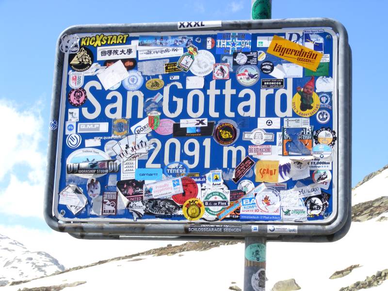 much stickered San Gottard sign