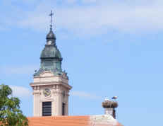 Rust stork's nest by church